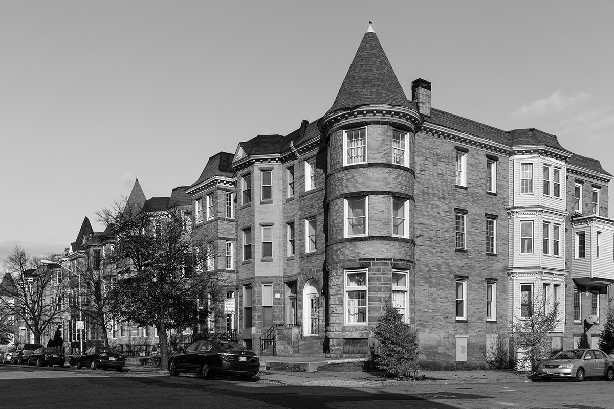 reservoir hill Baltimore usa row house house building neighborhood america black and white Landscape maryland