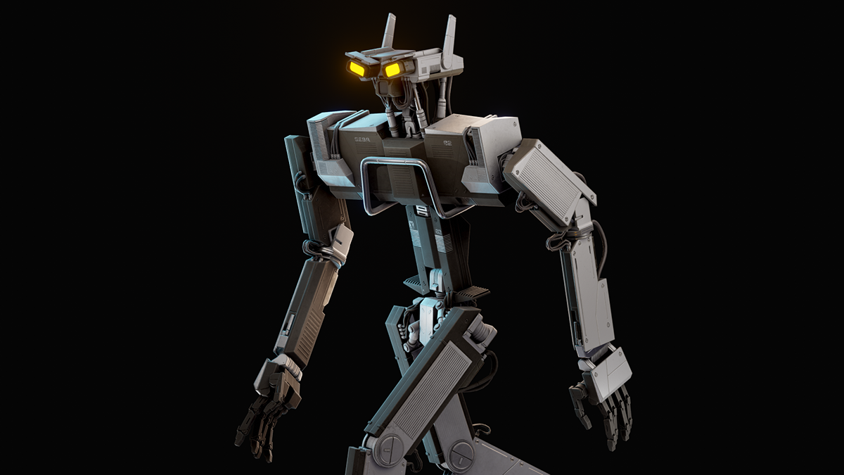 robot mecha Scifi 3D Render Retro 80s Cyberpunk sci-fi