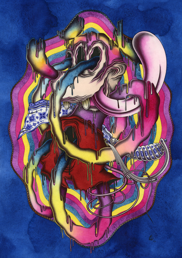 mickey lowbrow watercolor popsurrealism rainbow psychedelic ballpoint pen