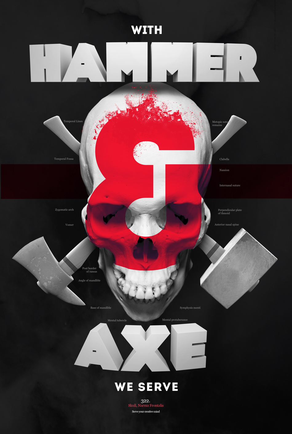 Narma font skull survival hair Layout bone red type axe hammer Serve craft black and white