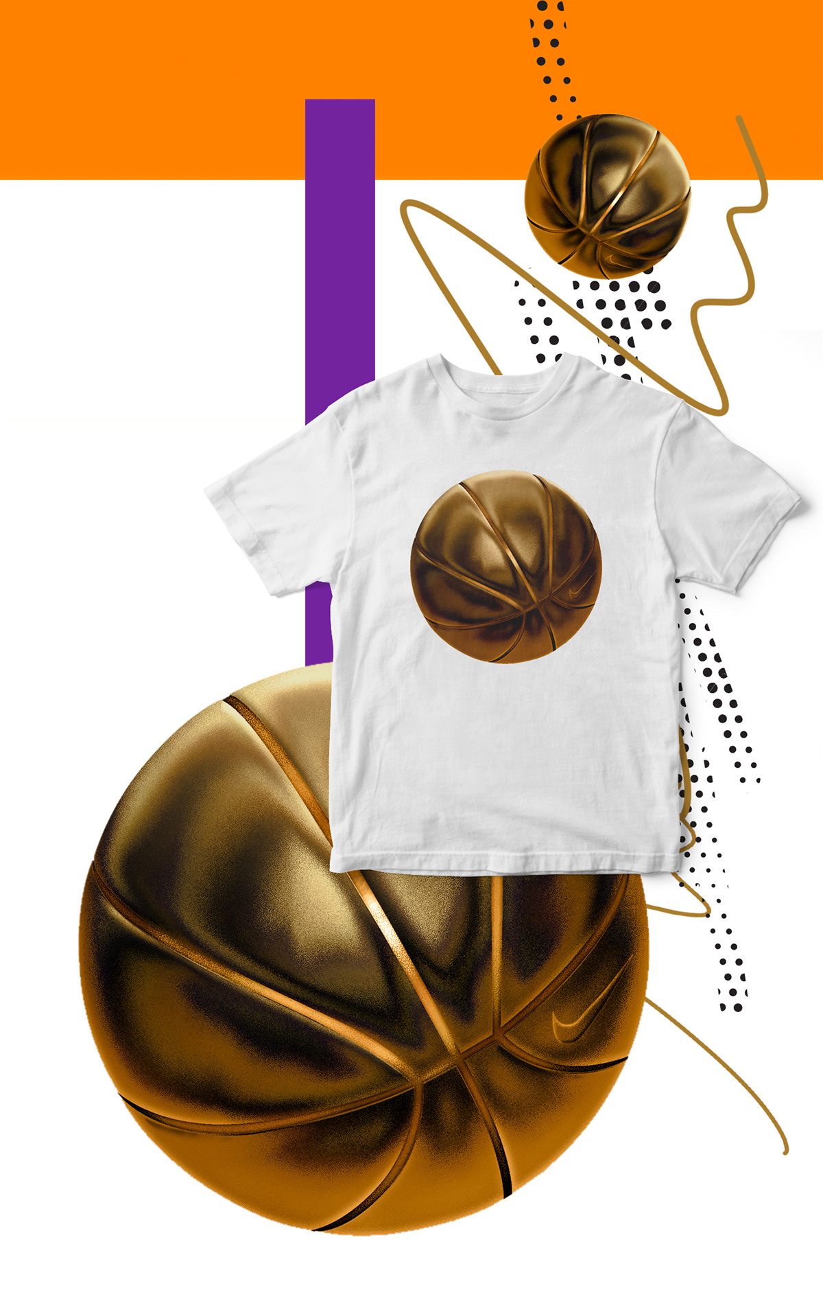 3D basketball iridescent metal Nike poster sport tshirt