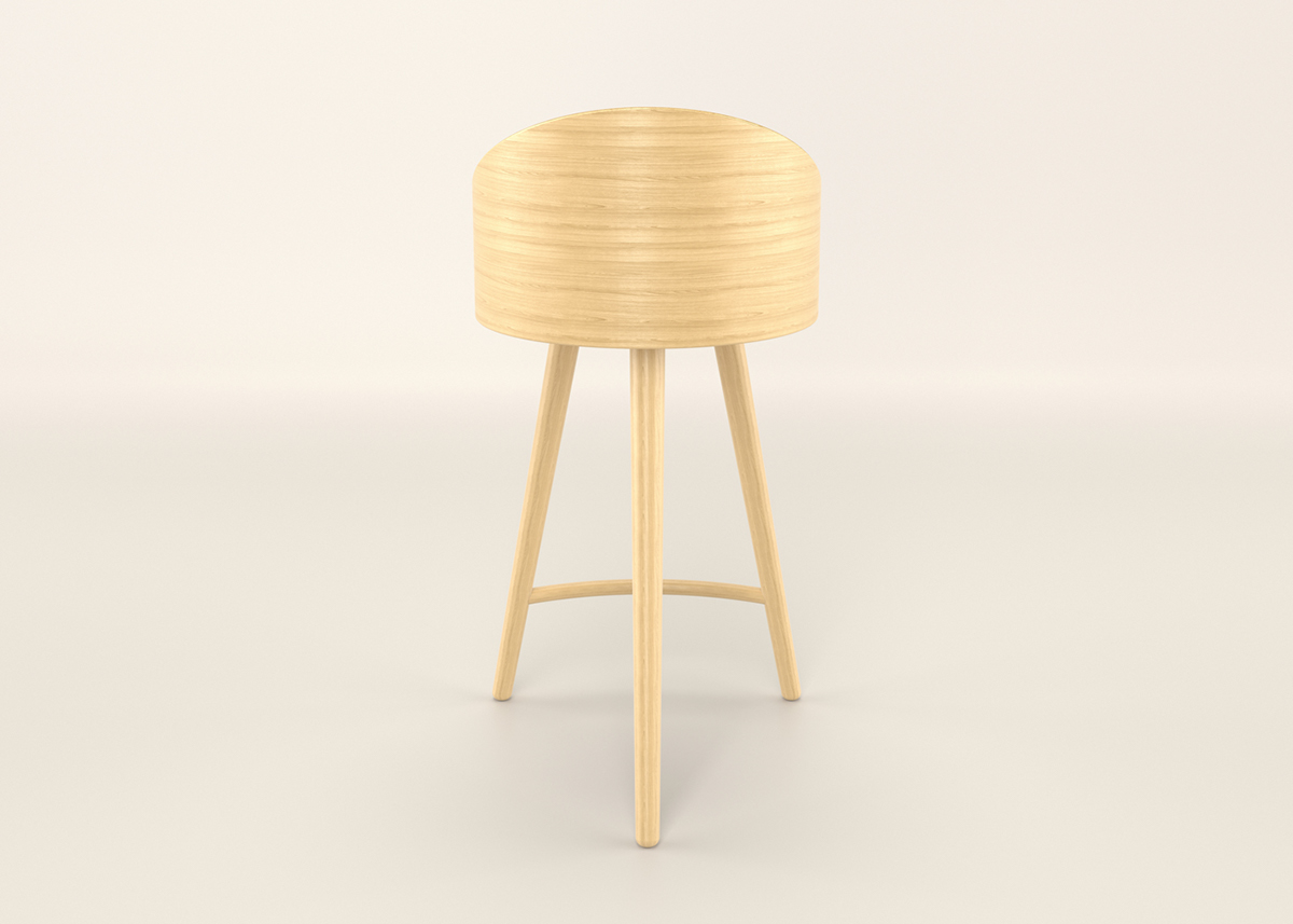 stool chair Nature eco wood felt barstool CGI Render