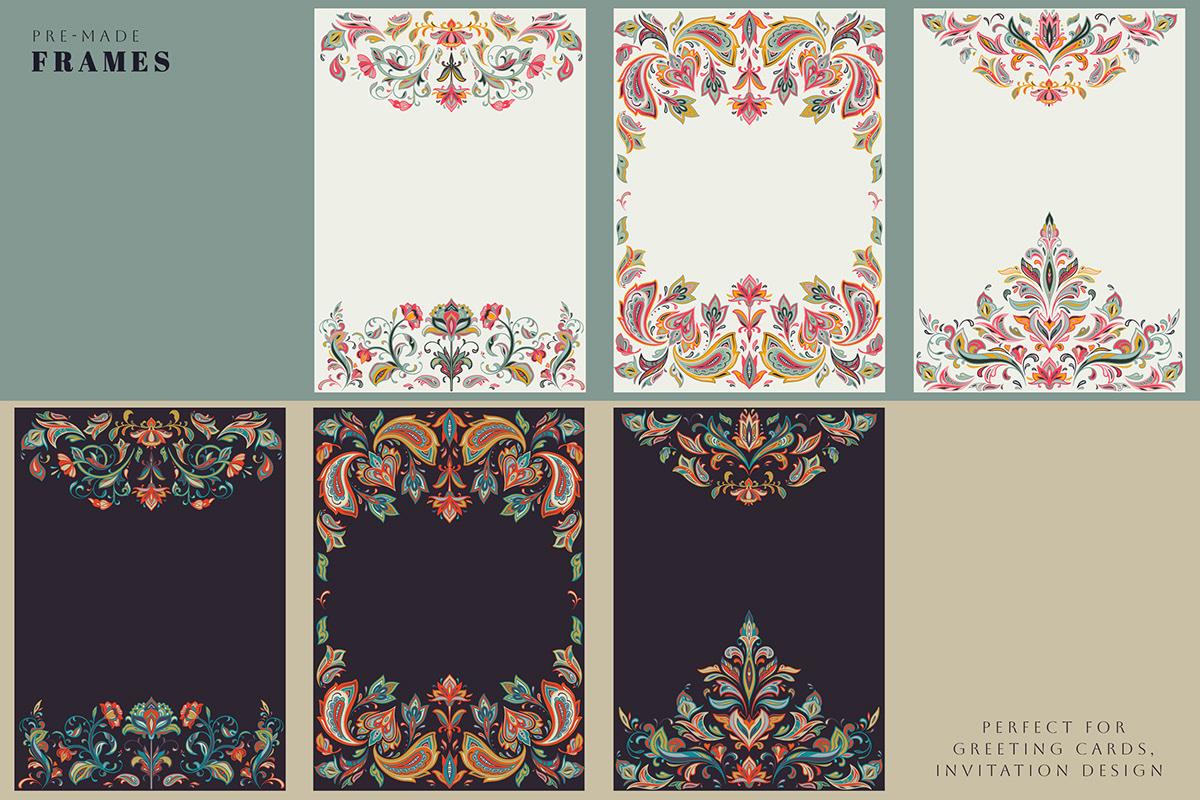 textille design  seamless pattern Arabesque colorful mandala mehendi decorative elements Oriental Motif oriental ornament paysley vector frames