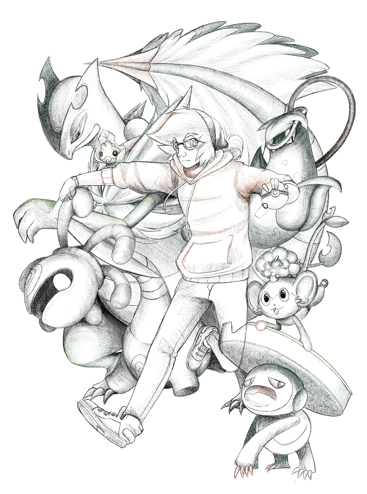 prompthunt: fanart of a pokemon trainer, beautiful shadowing, 3 d  shadowing, reflective surfaces, illustrated completely, 8 k beautifully  detailed pencil illustration, extremely hyper - detailed pencil  illustration, intricate, epic composition, very very