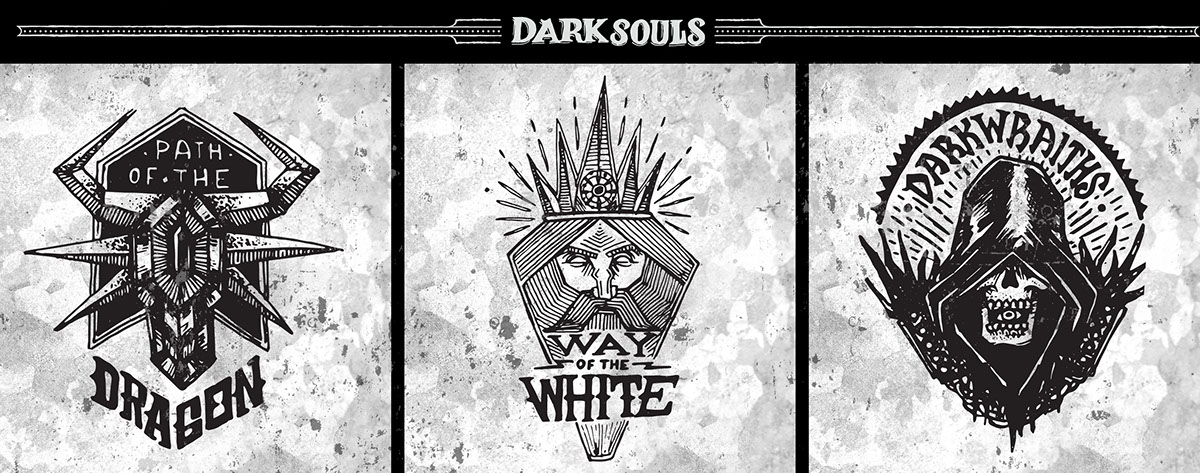 emblems badge DarkSouls Gamer handmade ink handcrafted Collection Videogames Video Games concept logo logos
