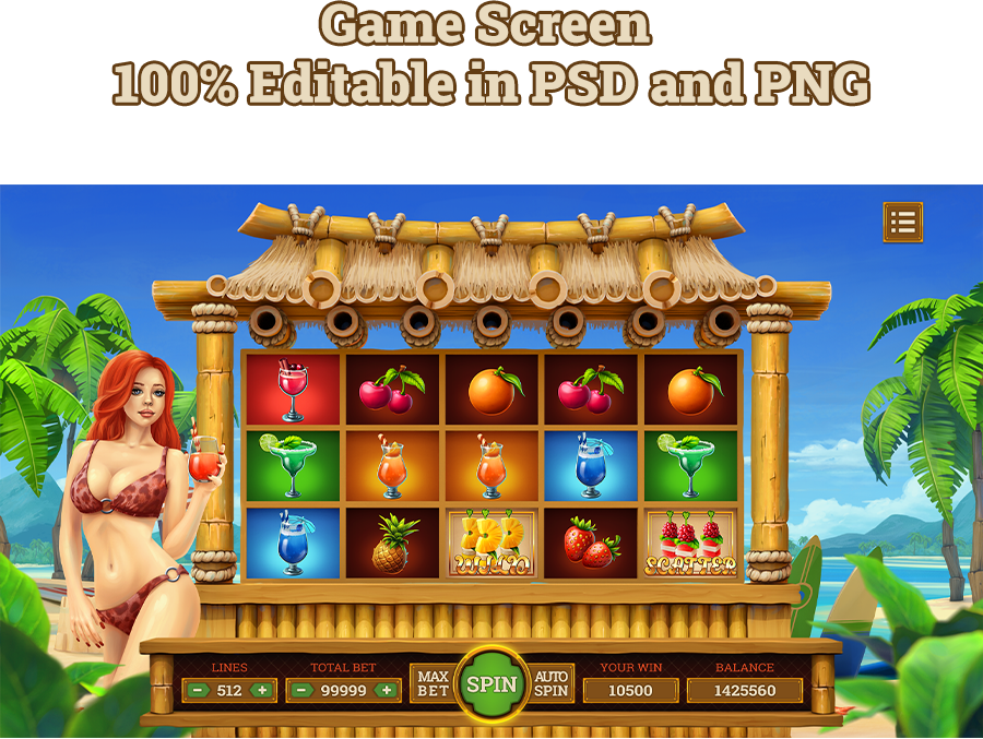 beach casino cockteil Fruit game GUI Interface slot summer UI