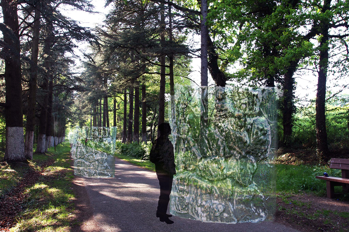 souche stump forest forêt land art illusion d'optique maquette mock-up optical illusion