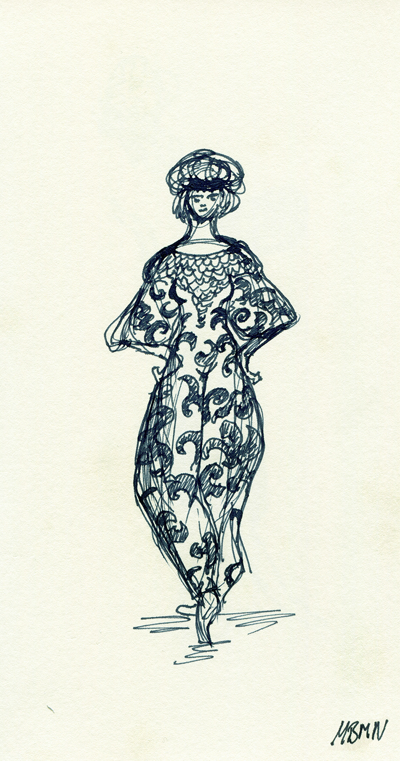 Adobe Portfolio ink sketching Fashion  party dresses high society