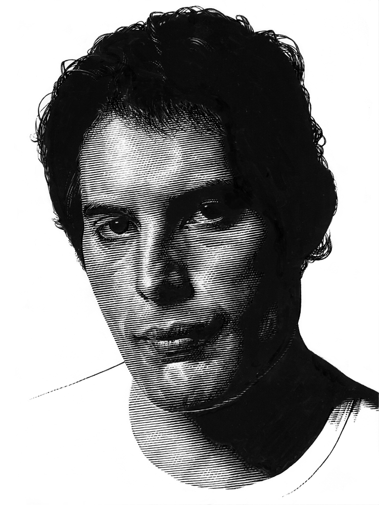scratchboard pen and ink lineart black & white david bowie Freddie Mercury Tarantino Burroughs nina simone Churchill
