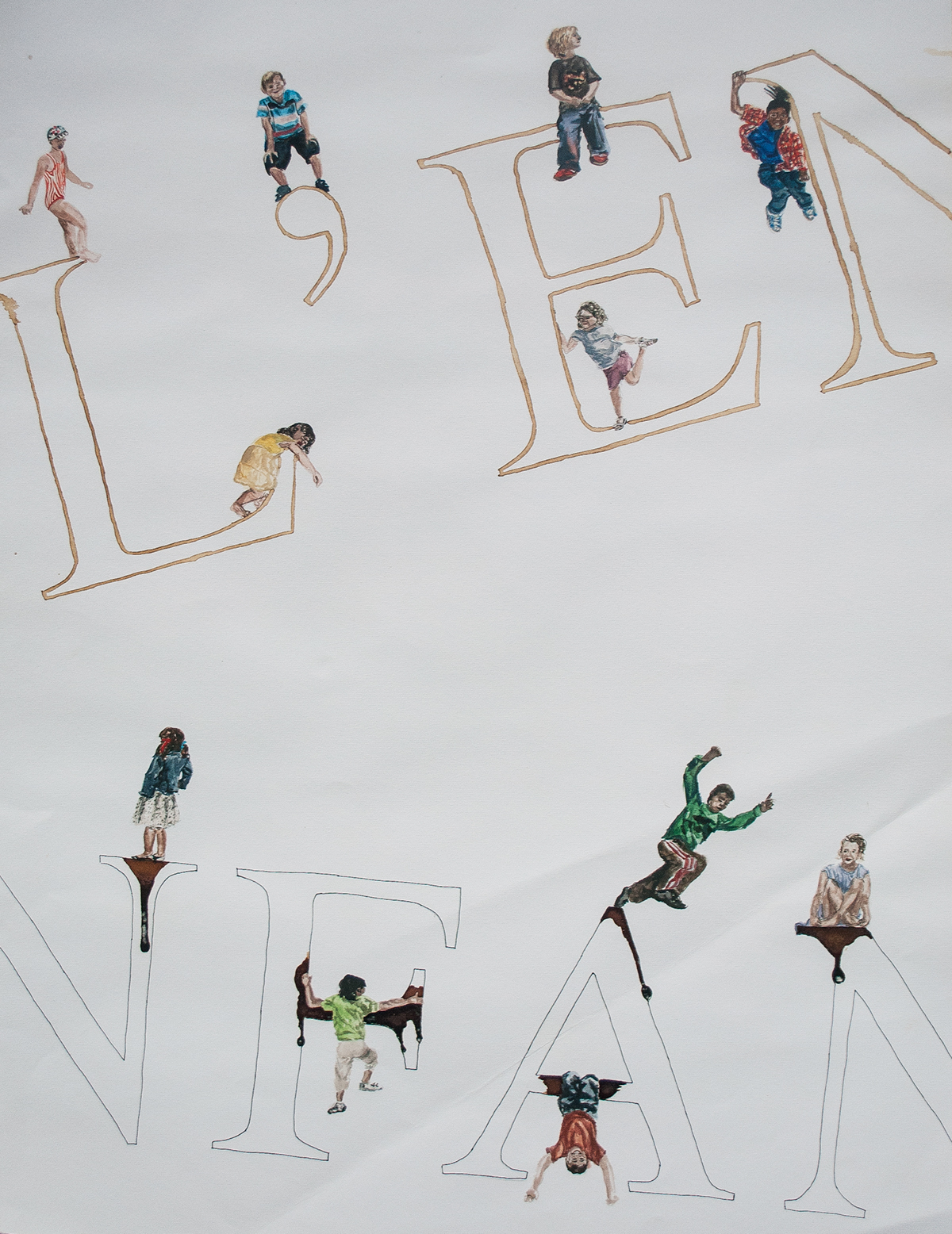 l'enfant Coffee watercolour children words climbing frame tea splash