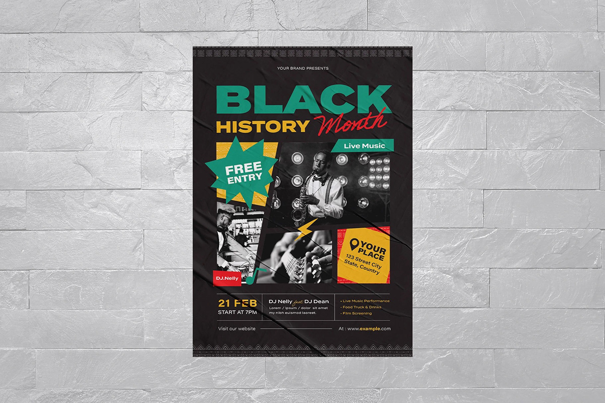 black history month flyer poster template retro jazz