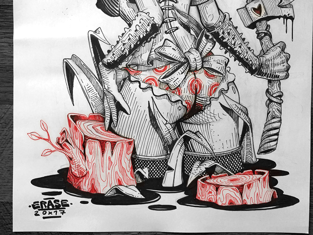 illustrations ink pencil drawing A3 custom Georgi Dimitrov Erase black white red green apple love girl sexy burn fashion sketch nature animals crazy funny graffiti art character octopus owl train