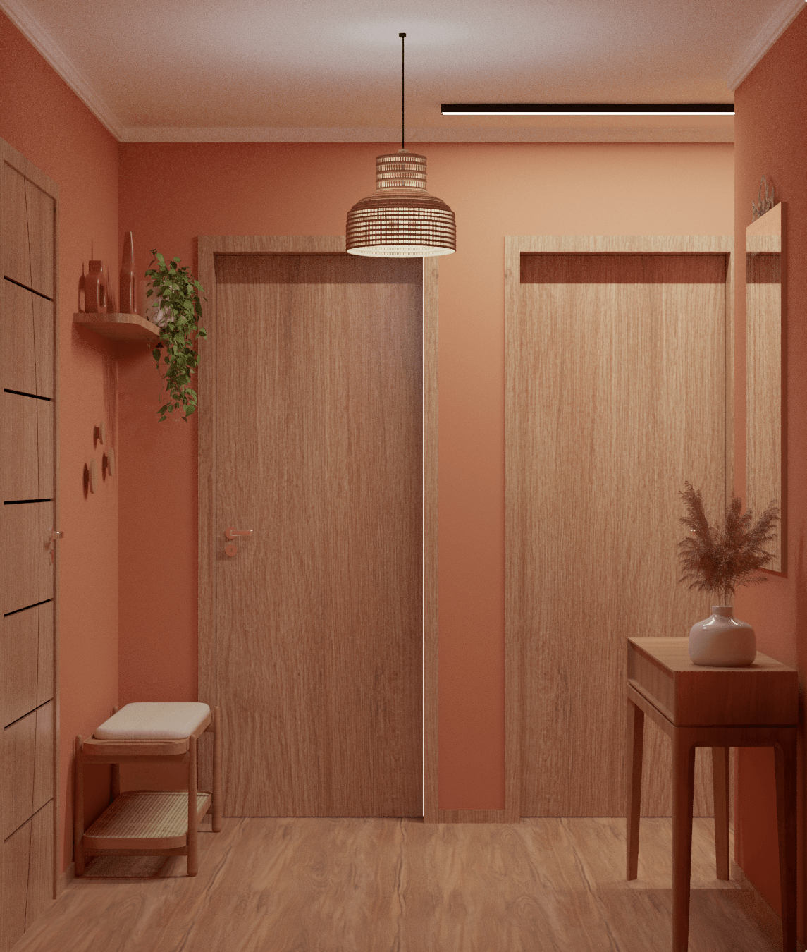 Hall projeto de interiores Cores Render archviz 3D vray SketchUP interior design  Modelagem