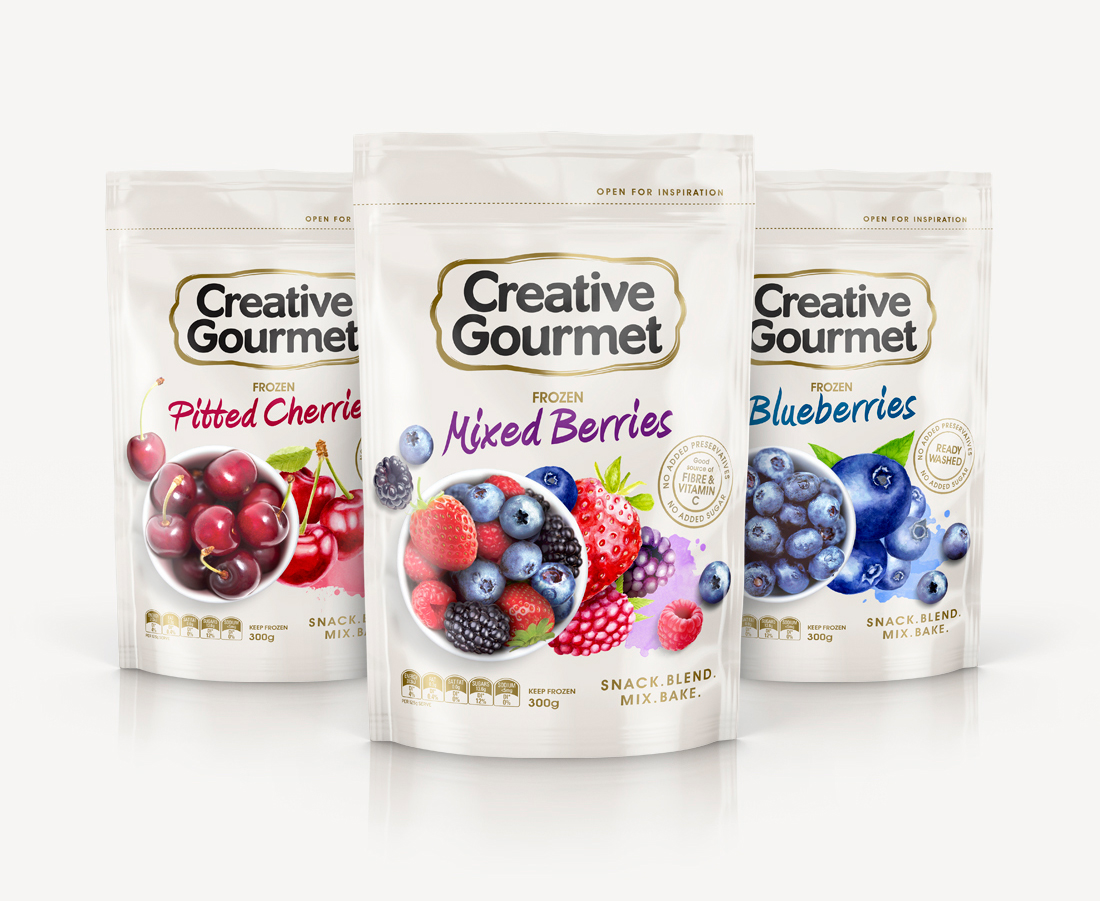 brand strategy identity package design creative gourmet premium watercolour frozen berries cooking recipe