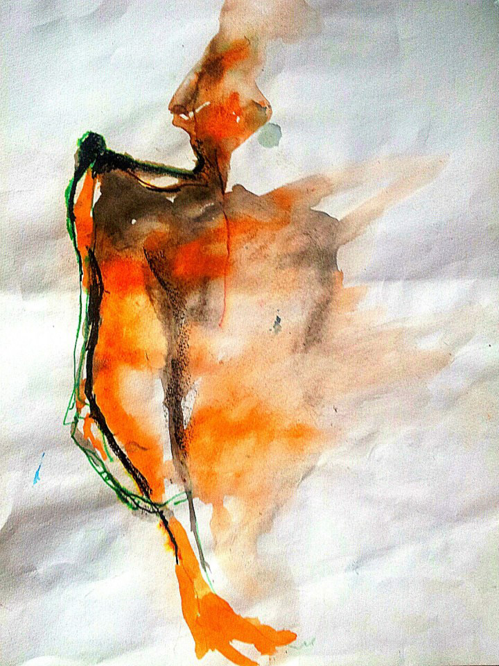 watercolors sketch red abstract figure