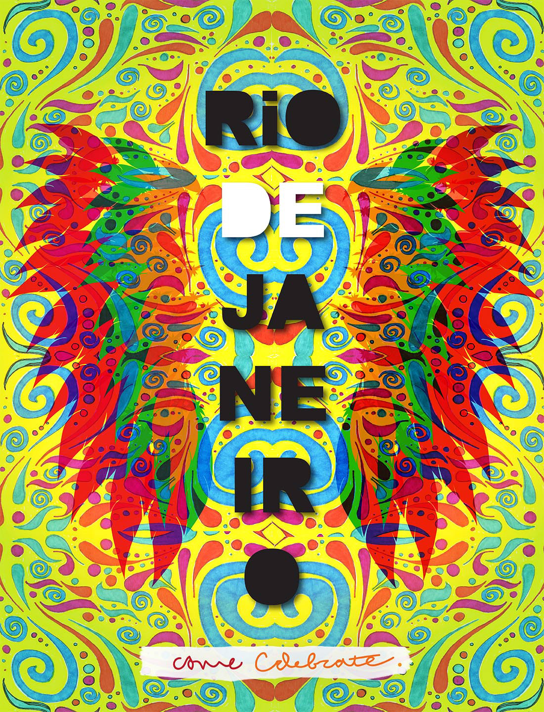 feather bright colorful rio de janeiro vector counter poster print