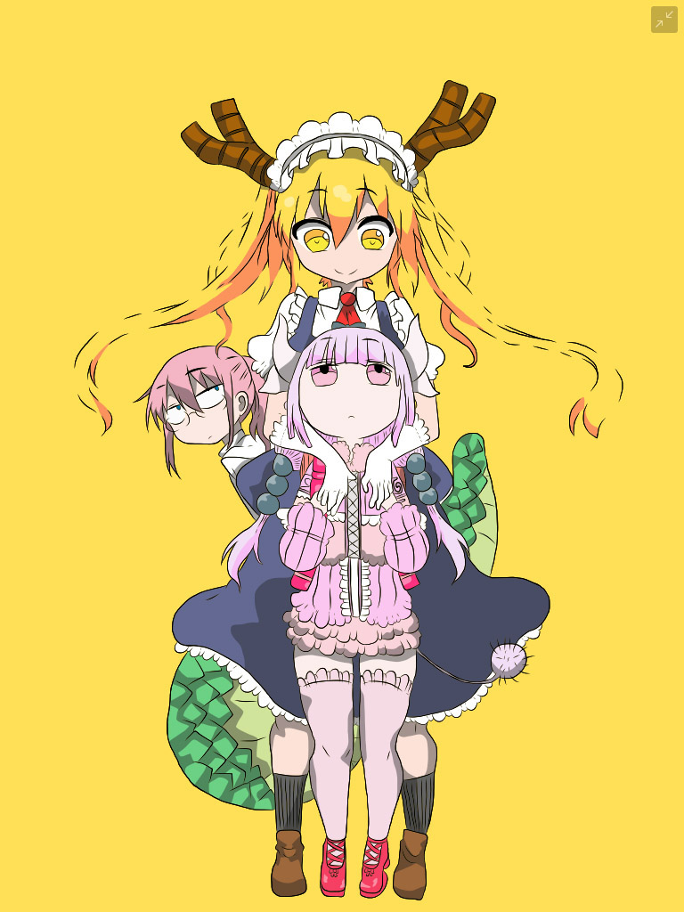 Kobayashi dragon maid anime manga fantasy comedy  monster girl Young horns yellow pop art fan otaku Drawing  ILLUSTRATION  pink tail Magic   uniform women