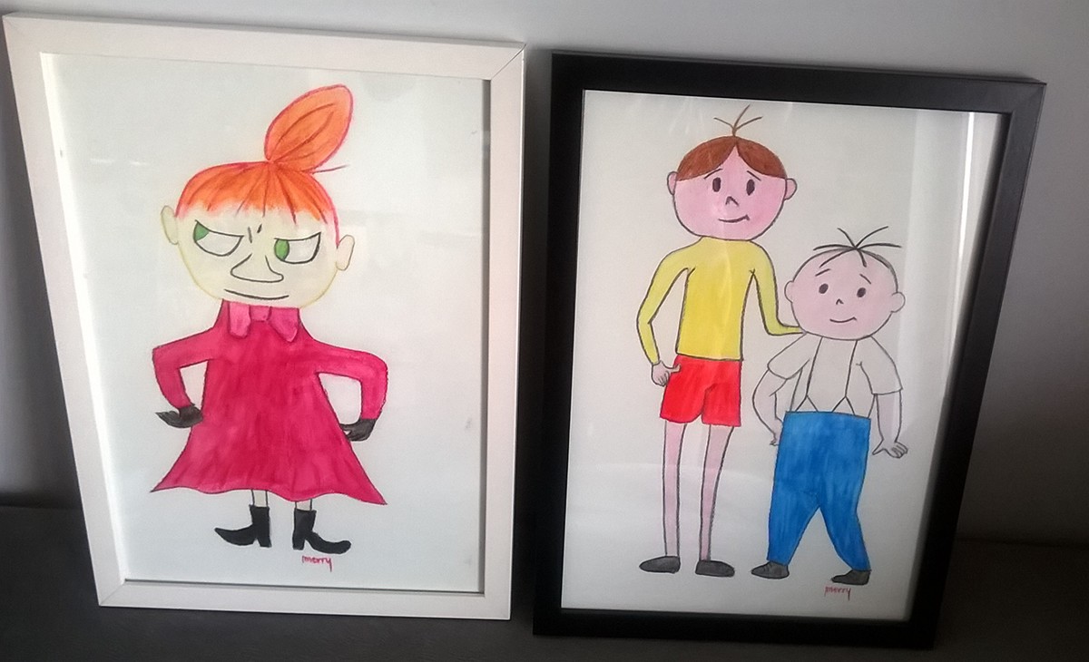 watercolor pencil mała mi lilla my kids illustration for kids picture in frame