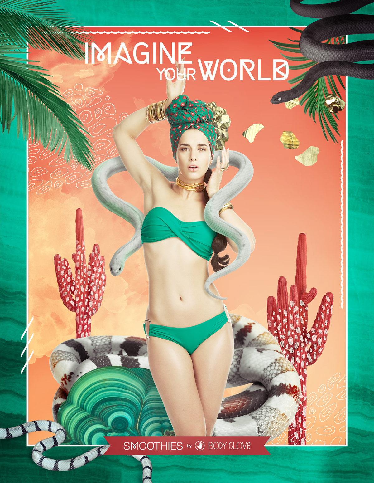 type Digital Collage swimwear fashion photography character development Fun colorful pop summer imagination color Archetypes female archetype mythology Mythological Figures