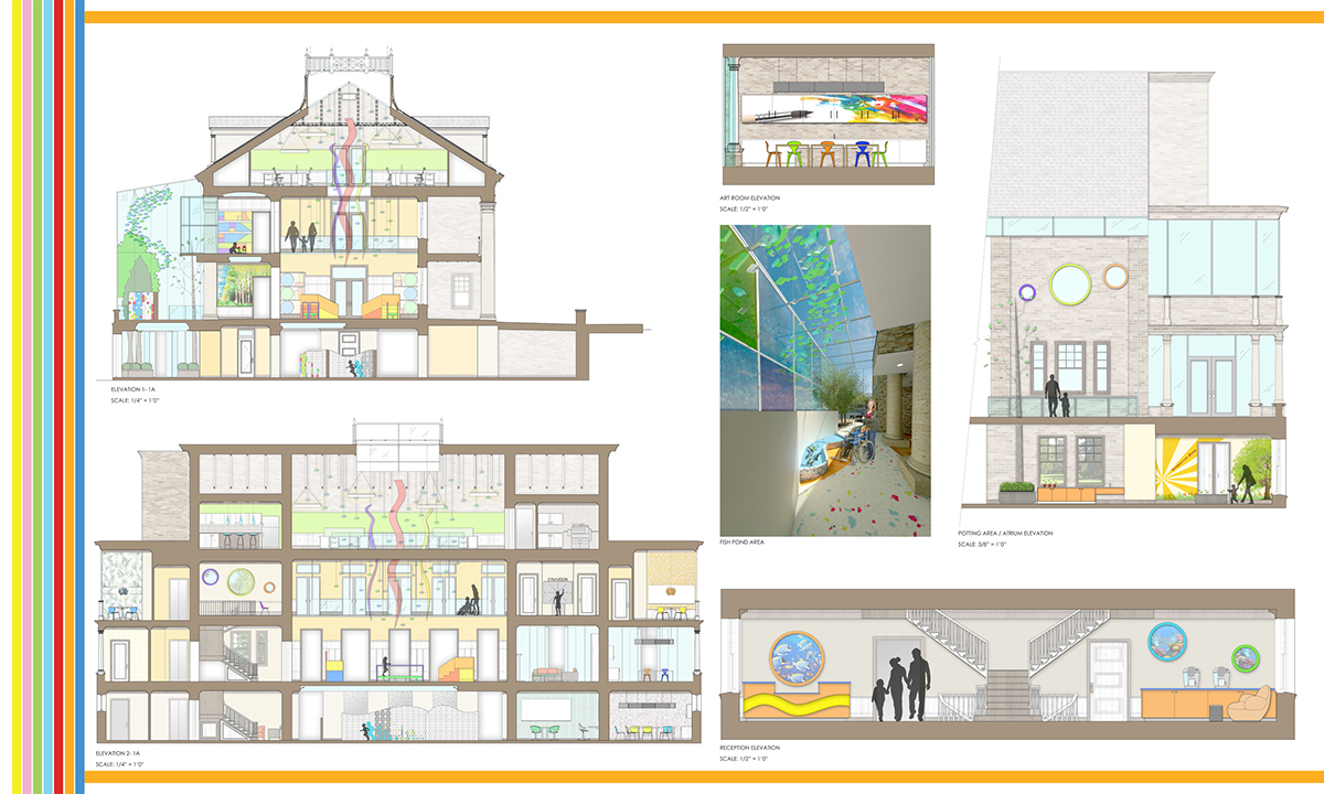 Architecture & Interiors Interior Architecture design Link to Hope Pediatric Cancer Center outpatient Brain tumors Drexel University thesis colorful senior project School Design building Space Planning