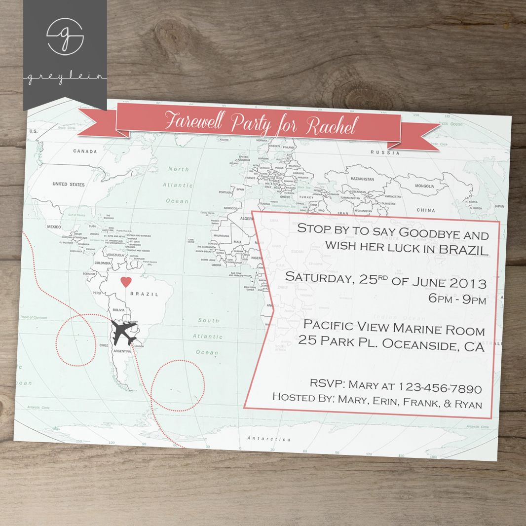 Going Away Party invites invitations announcements farewell goodbye party World Map US mAp MOVING
