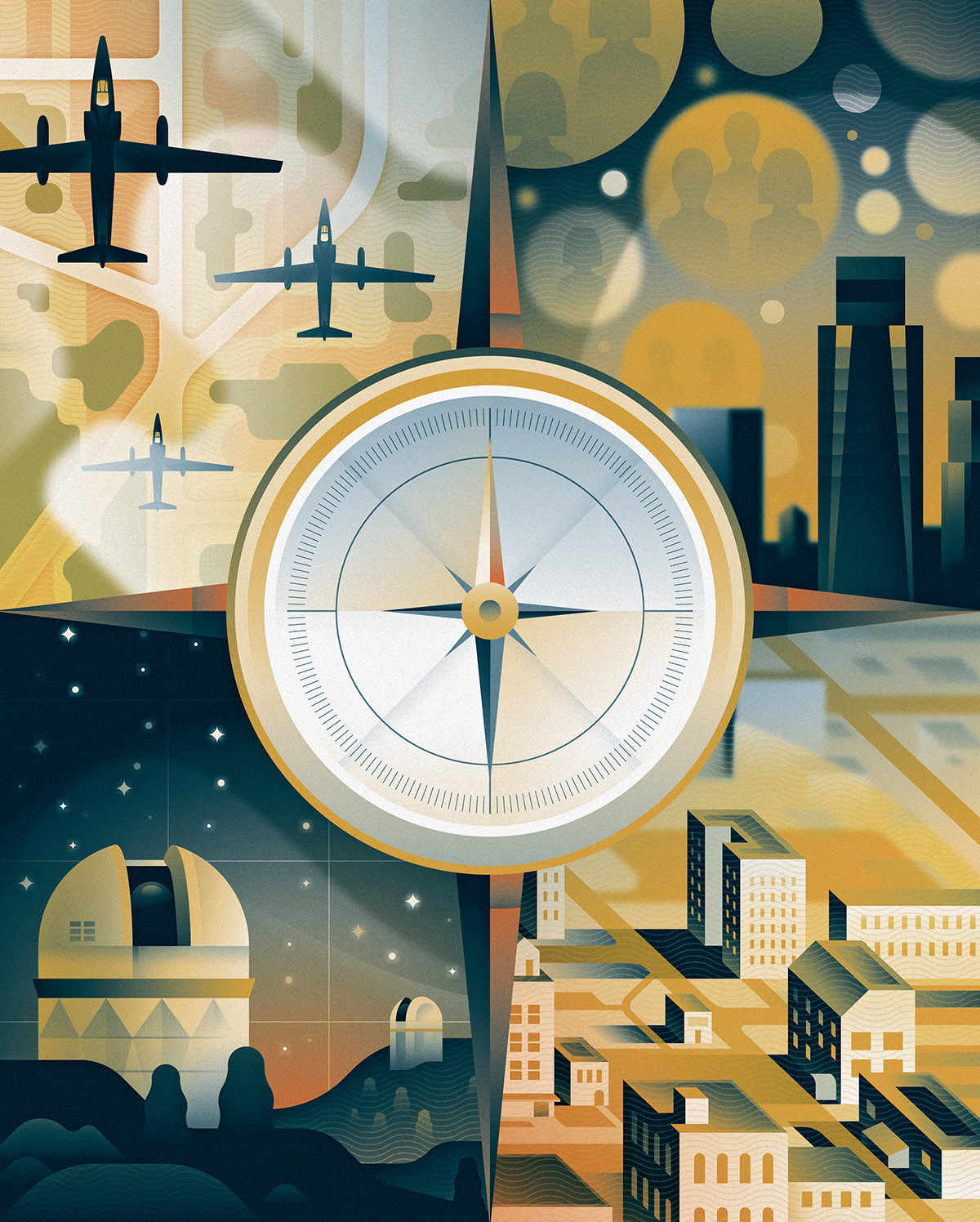 cartography city compass displacement editorial ILLUSTRATION  map Space  Spy Plane vector
