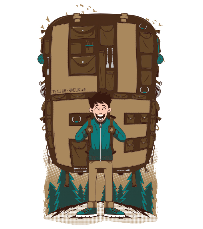 vector Character design Style message liife camping trees Nature colors luggage people Travel draw lettering