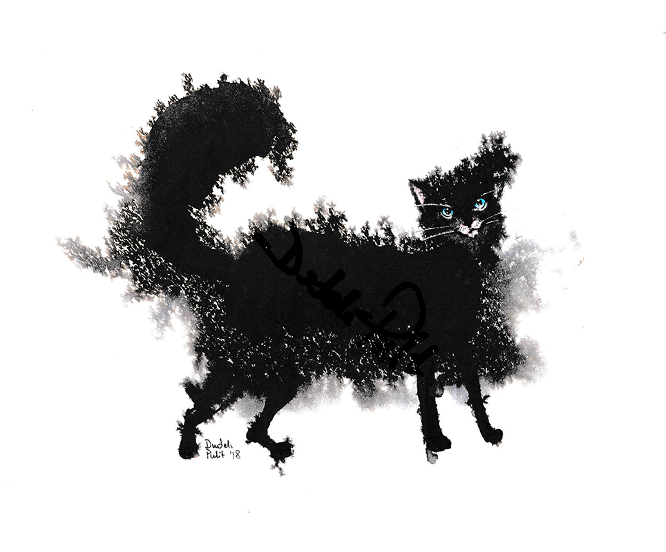ink watercolor Cat cats black