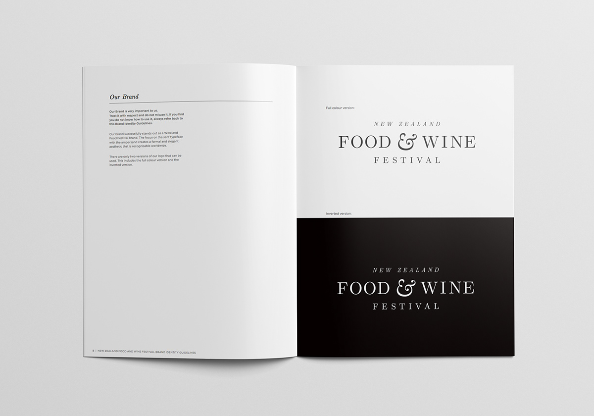 festival Food  wine clean New Zealand minimal typesetting logo brands manual logo specifications Stationery Business Cards programme publication simple