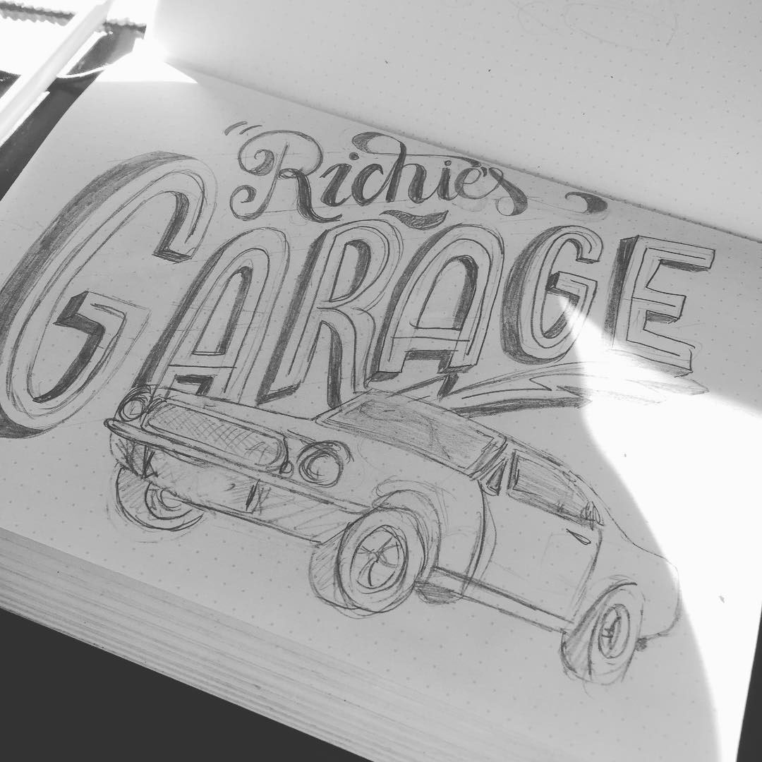 Mustang ILLUSTRATION  lettering hand-lettering process Workshop vintage Retro garage