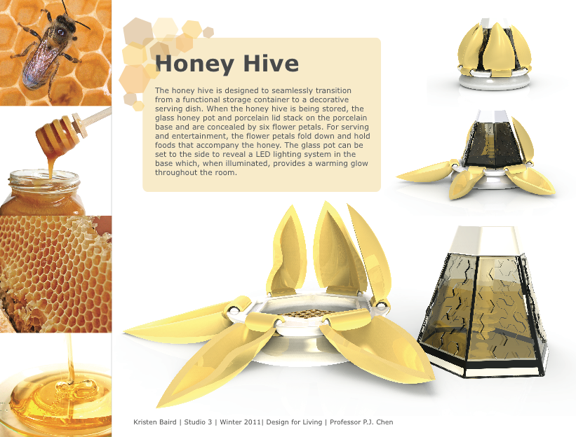 honey holder savannah college of art and design Georgia righmond LED Light honeycomb Rhino cad storage bee dipper flower kristen baird