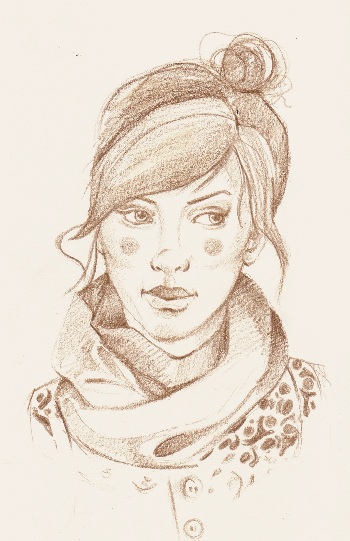 fashion illustration inspiration portrait girl sepia brown sketch watercolor pencil iscariotteh Elena-Greta Apostol