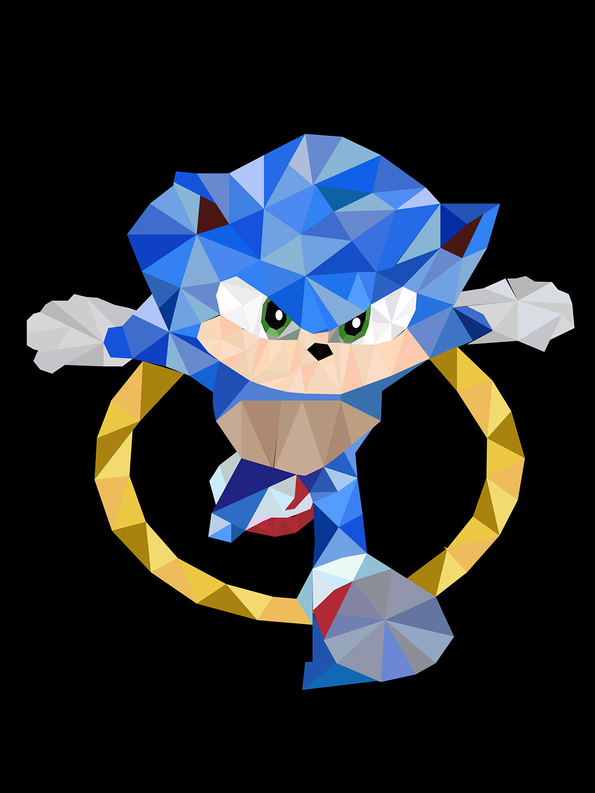 cartoon Low Poly geometric Sonic the Hedgehog