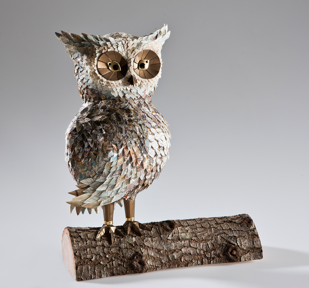 paper owl pattern sculpture figure tassotti milan oak wood