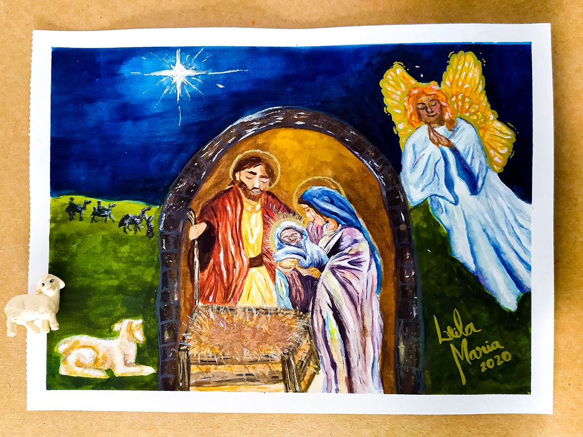 aquarela baby Christmas Ilustração jesus nascimento natal presepio tecidos watercolor