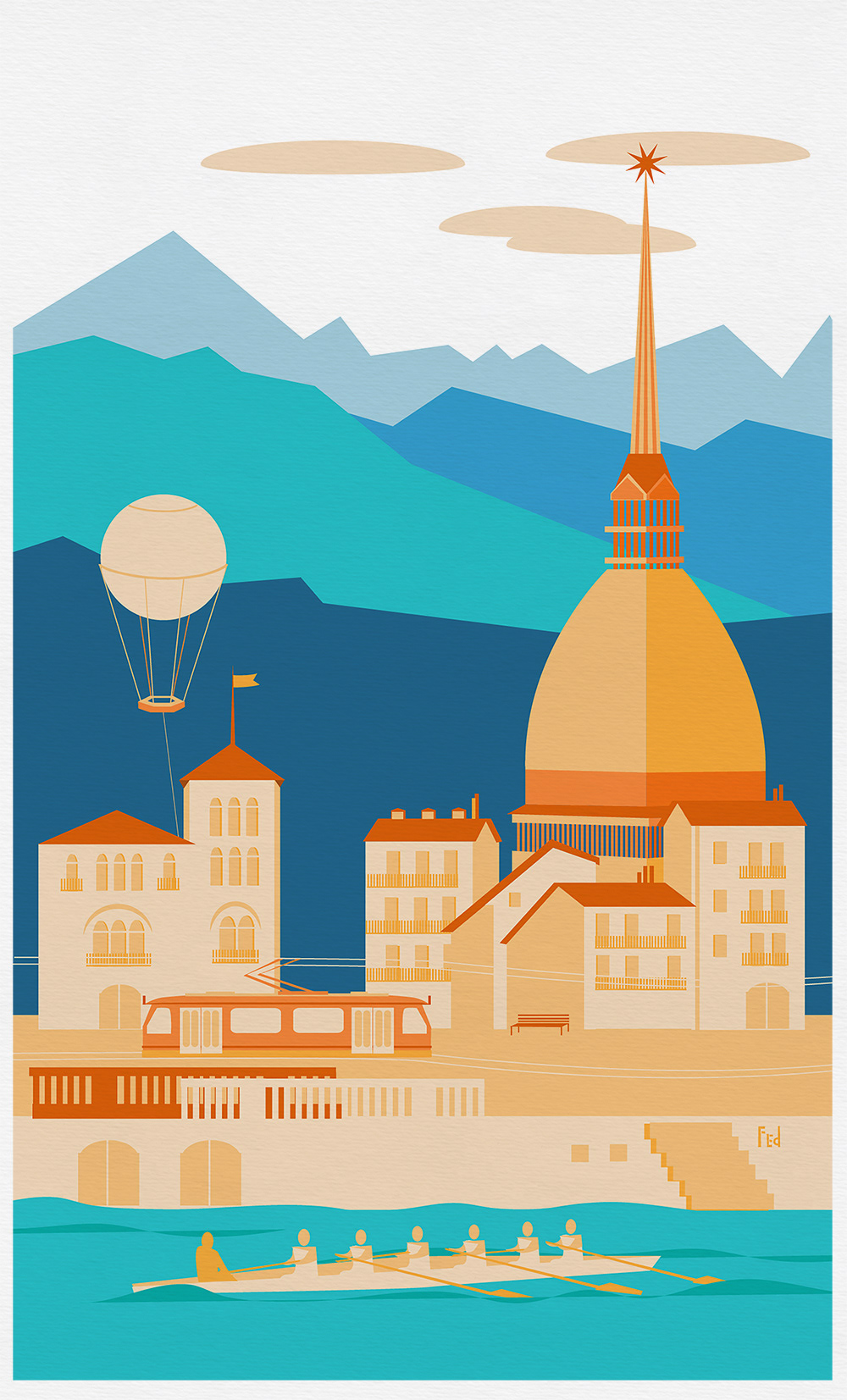 Illustrator Italian City italian landscape Italy love italy mole antonelliana orange and tail torino Turin vectorart