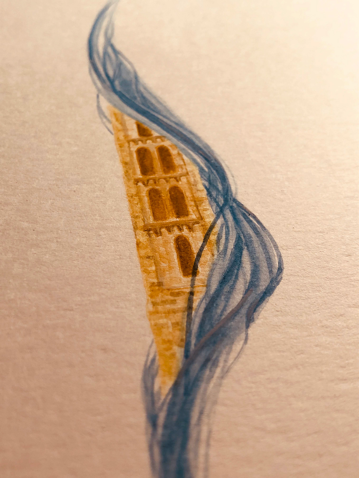 blue design paint paper tower watercolor