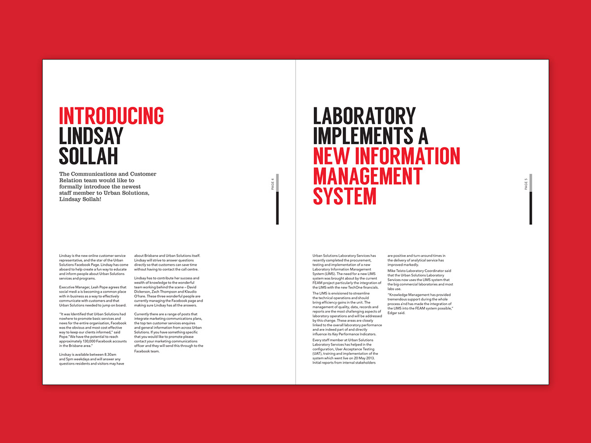 editorial graphic design red newsletter corporate communication grid shillington newyork