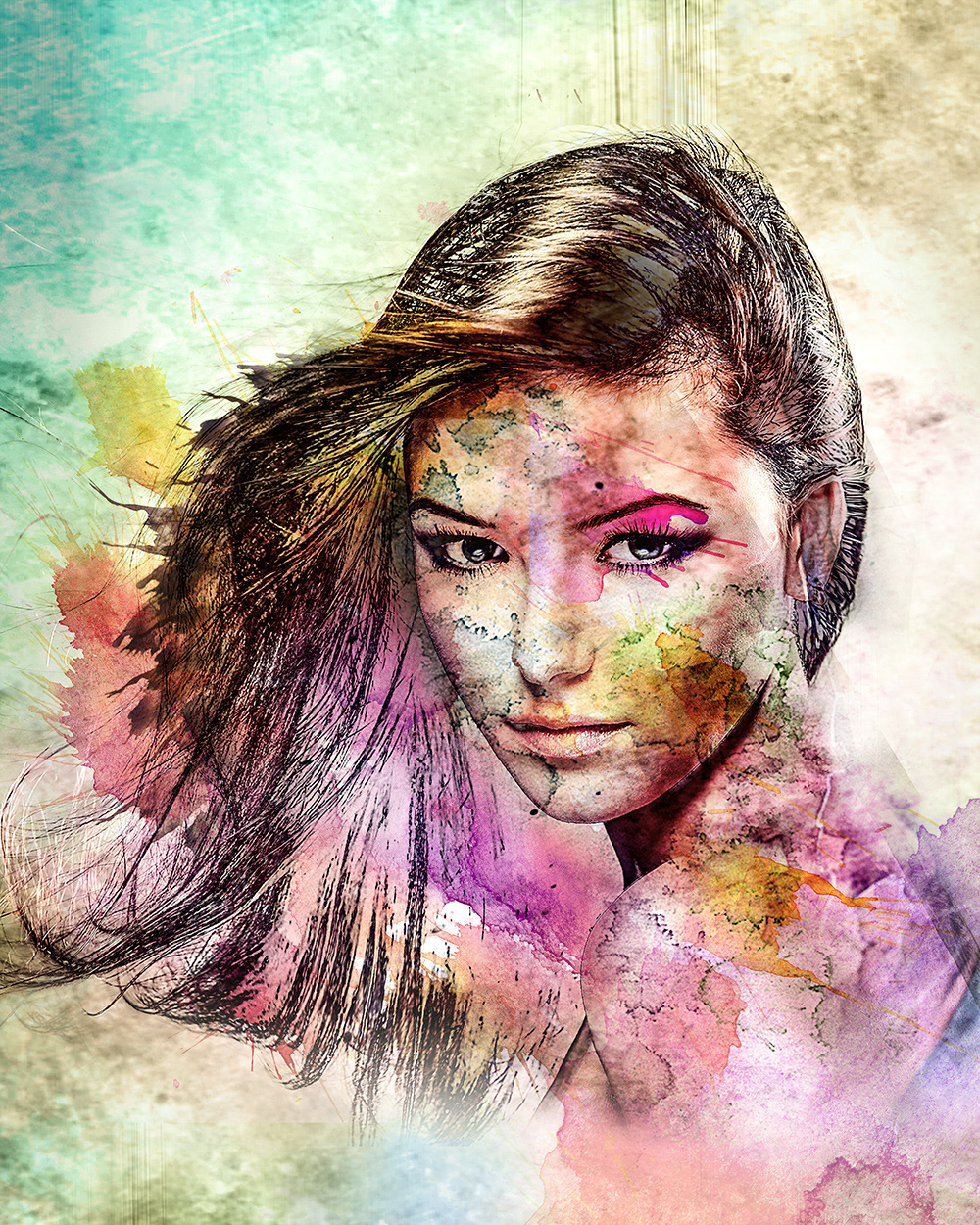 watercolor paint portrait girl dimension splash colors Cores Garota