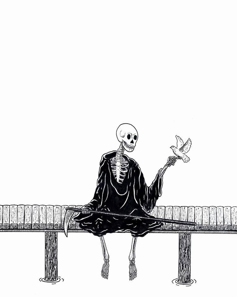death grim reaper grim black and white black pen and ink ink dove peace happy life dock morbid weird