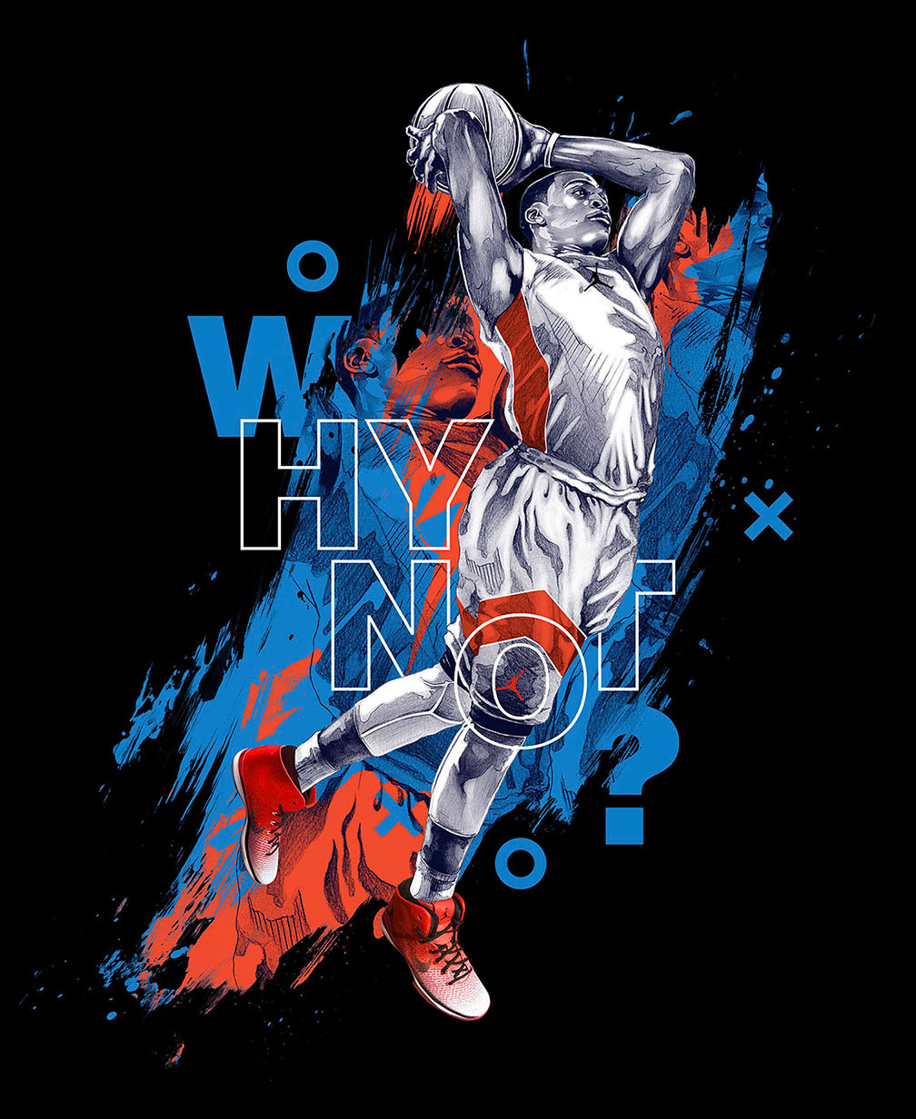 NBA Nike portrait Digital Art  air jordan pencil basketball sneakers Westbrook ILLUSTRATION 