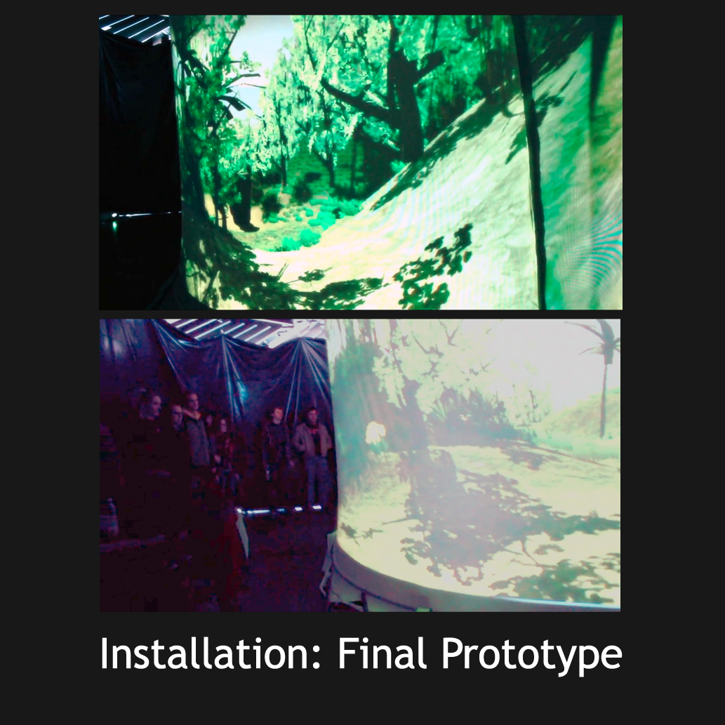 odyssey installation design build cylinder screen surround immersive curved kinect motion control unity stitching short-throw Projector pex pvc plastic fabric PC game development Platform interactive Immersion
