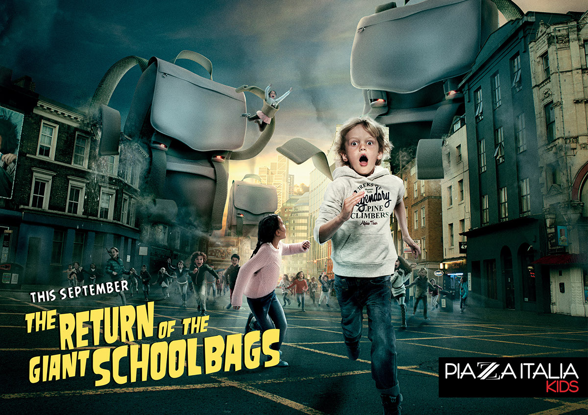 back to school kids piazzaitalia retouch horror vintage poster winter Fall fear panic Attack aliens