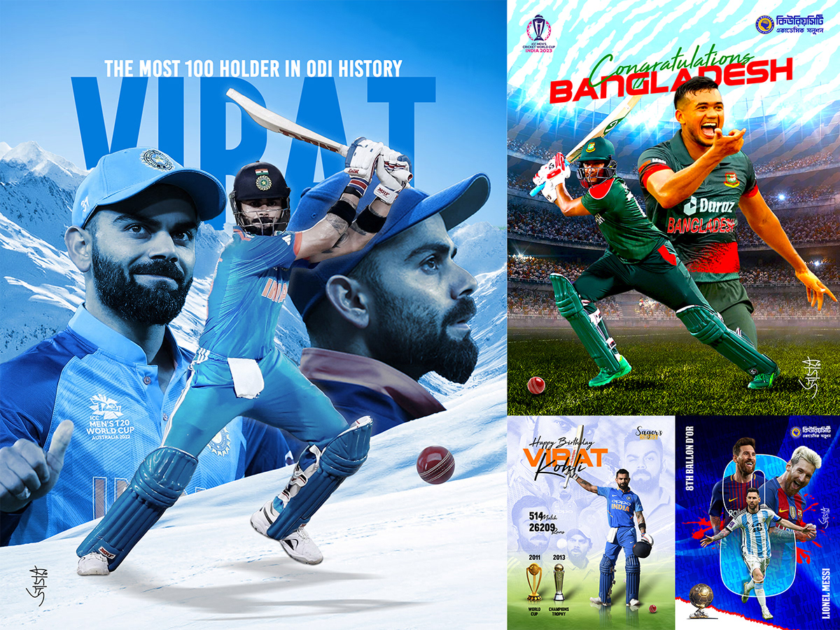 Bangladesh Cricket team Messi Poster sports poster Advertising  Social media post Graphic Designer Socialmedia Indian Cricket Poster photo manipulation ad
