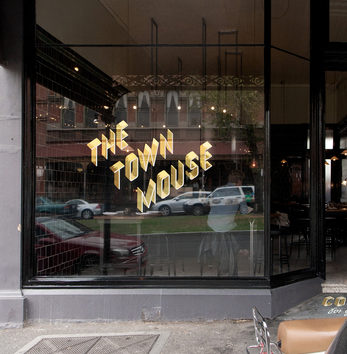 bar restaurant Bespoke Typography custom typography Signage gold gilding hand-painted signage Window mosaic business card glow in the dark menu aerogram frame