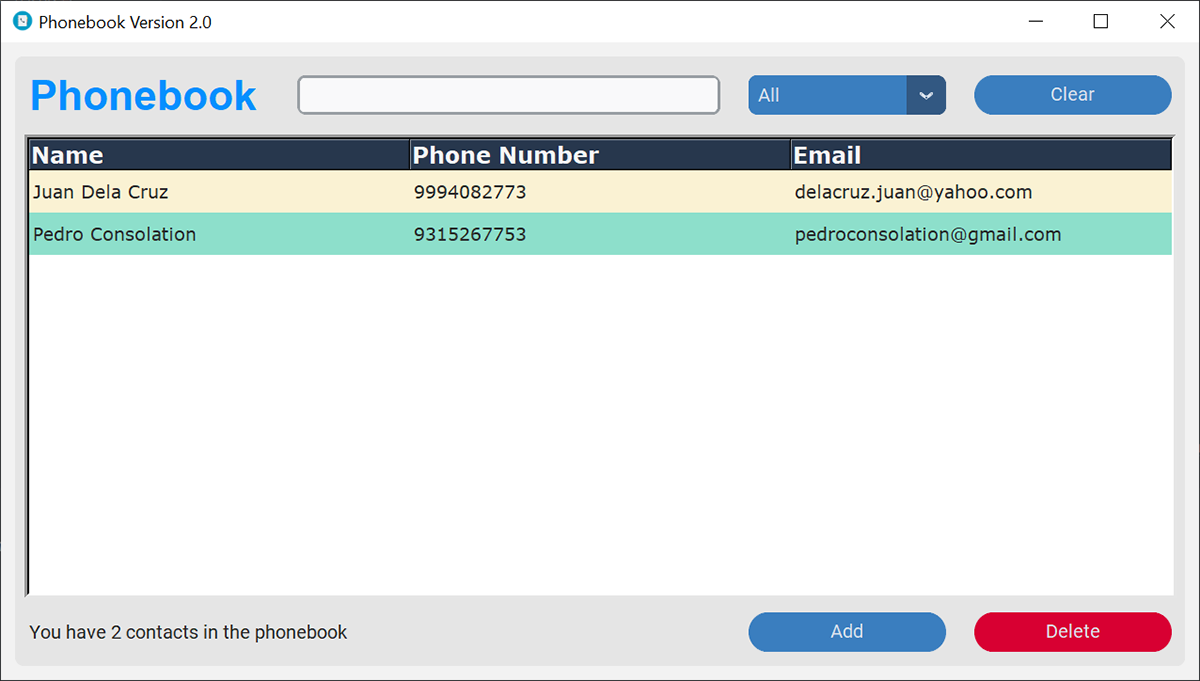 desktop application python programming  Phonebook app
