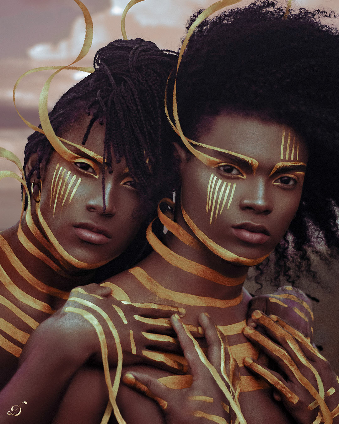 afro black dark skin editorial gold mist