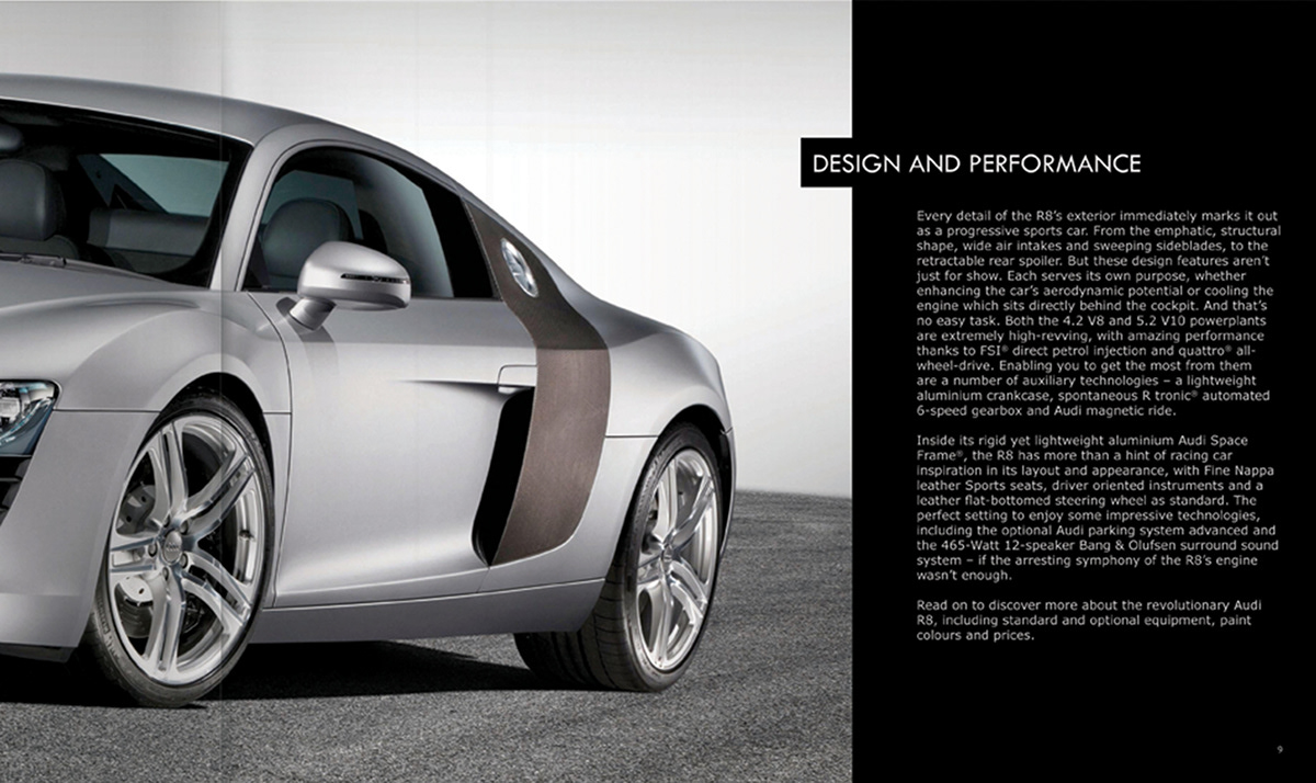 Audi R8 spyder corporate brochure print Cars Layout