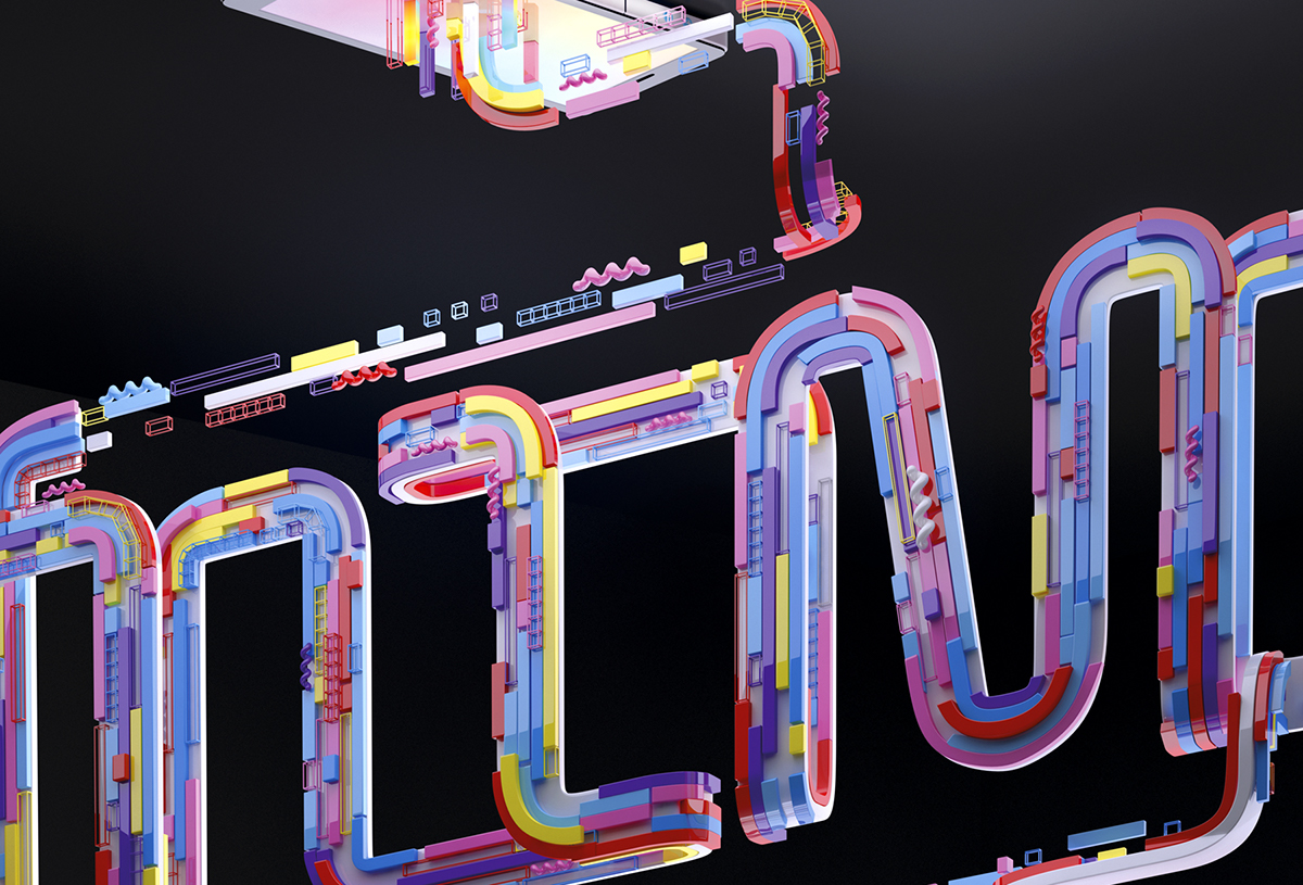 muokkaa typography design 3D ampersand graficho memphis letterpress neon