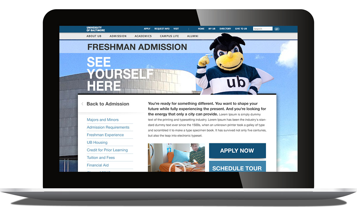 Layout Website landing page University Admissions hierarchy mobile grid